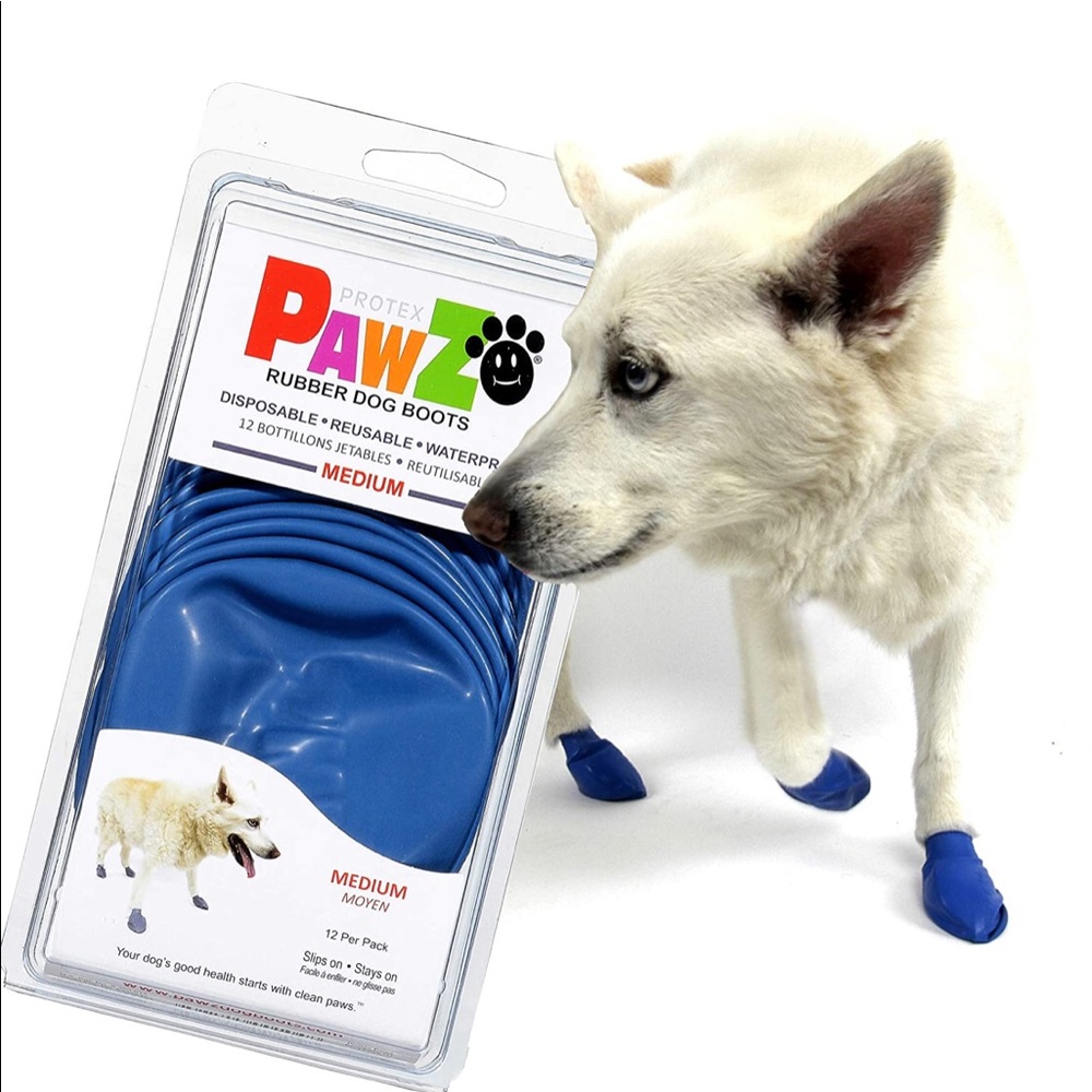 PAWZ Dog Boots Disposable, Reusable, Waterproof Pawz Set of 12- Blue size med